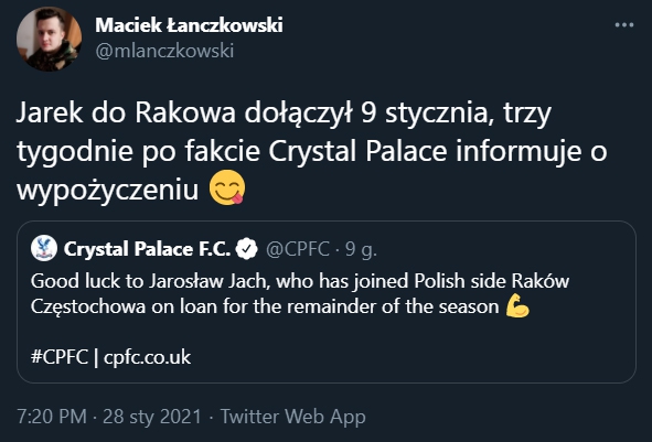 Crystal Palace zapomniało, że wypożyczyli Jarosława Jacha! :D